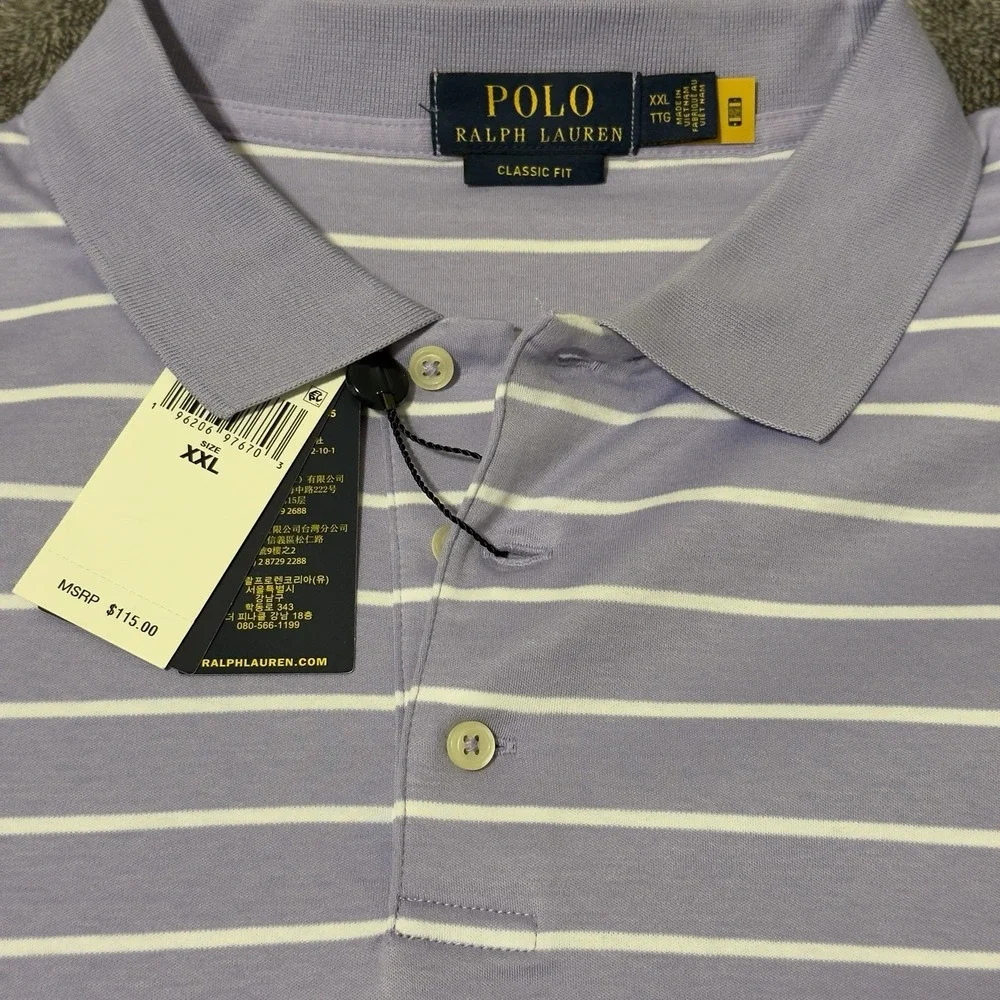 Polo Ralph Lauren Soft Cotton Polo Shirt Mens 2XL‎ Sky Lavender White Classic
